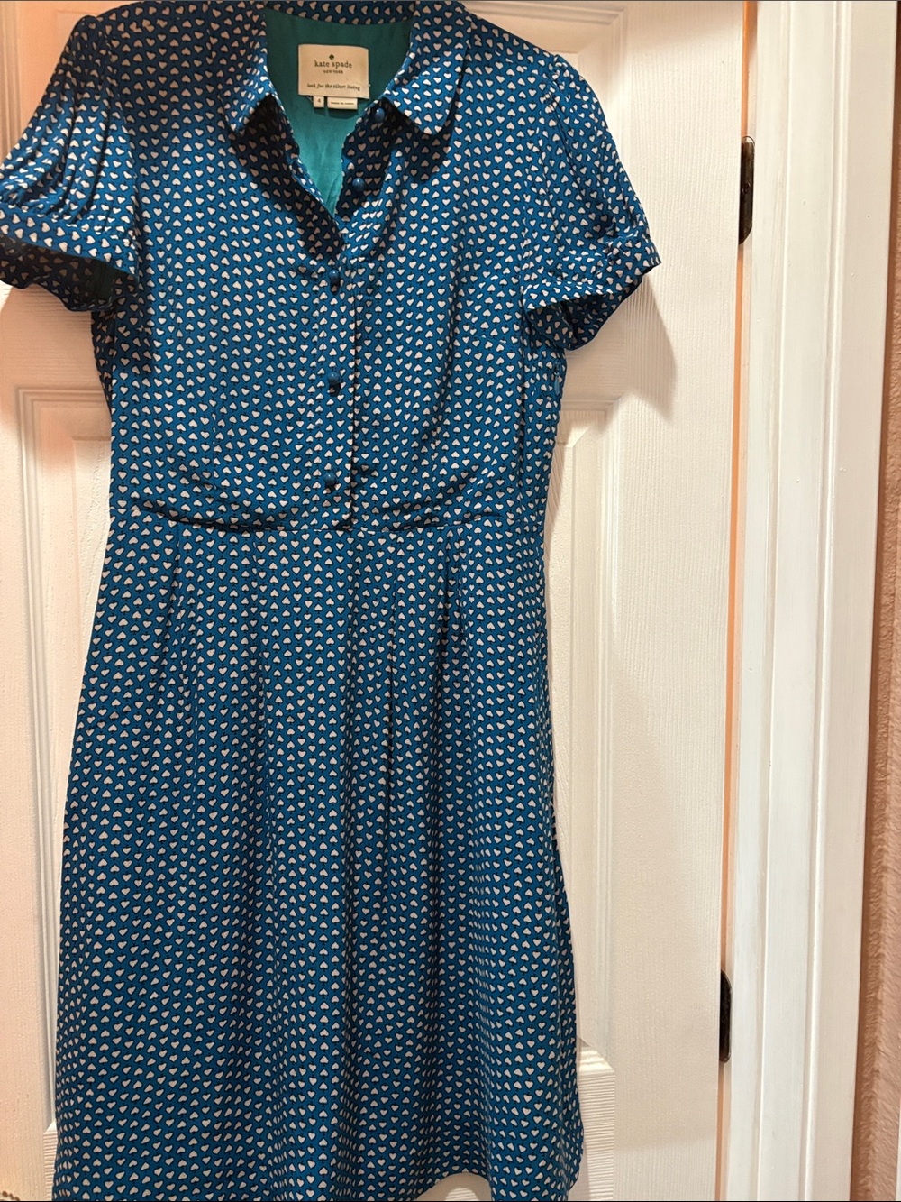 kate spade Teal Blue Heart-Print Shirt Dress